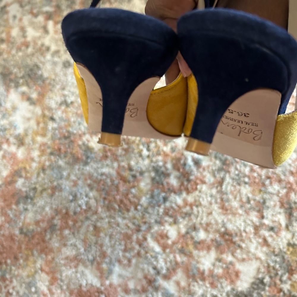 Boden Yellow Heeled Slingbacks with Textured Fabric - Picture 7 of 7